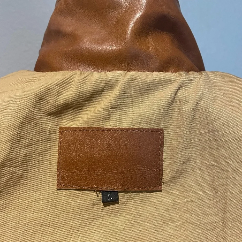 Men's Tan Leather & Patterned Wool Panel Jacket